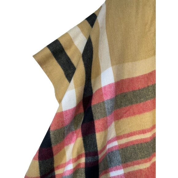 Woolrich Womens One Size Striped Poncho With Fringe Tan Red Black - Picture 6 of 9